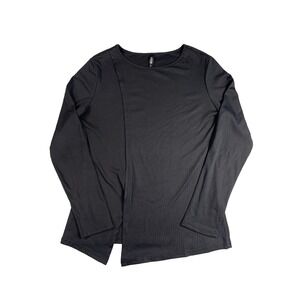 Black Stylewe Ribbed Crew Neck Long Sleeve Asymmetric Top Womens Size 2XL